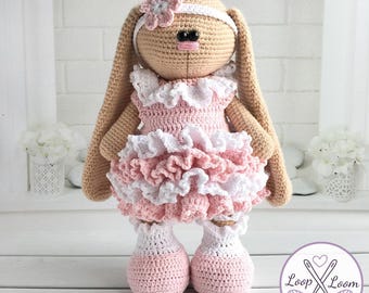 Crochet Marshmallow  Bunny Outfit Pattern PDF: Ruffle Dress, Pants, Boots, Headband (Digital Download)