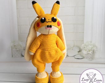 Crochet Bunny Outfit Pattern: Yellow Onesie, Hat & Boots for 32cm Doll (PDF Download)