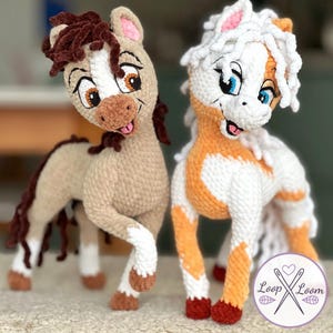 PDF gehaakte paardenpatronen: amigurumi-knuffelset boerderijdieren, realistisch ponyspeelgoed, digitale download