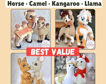 4 Crochet Animal Patterns: Horse, Camel, Kangaroo, Llama Amigurumi (PDF Download)