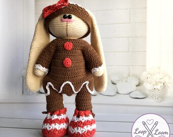 Crochet Gingerbread Outfit Pattern: Bunny Doll Clothes (Digital Download, PDF)
