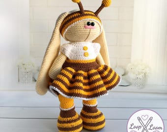 Crochet Bee Outfit Pattern: Bunny Dress, Antennas, Boots (PDF Pattern for 32cm Doll)