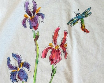 Iris Garden Handpainted on Ladies Short sleeve or Long-sleeve t-shirt