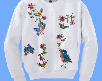 Bluebird Spring Fling Sweatshirt Handpainted