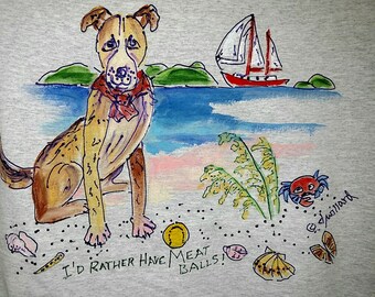 Dog at the Beach handpainted T-shirt for Adults and Kids