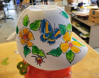 Summer Flowers Bow back hat handpainted for little girls