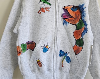 Snake in My Pocket Zipper Hoodie for Kids Handpainted