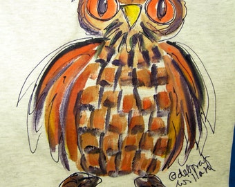 Owl LongSleeve Tshirt or Sweatshirt hand painted for Kids