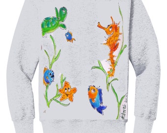 Kids Seahorse and fish Sweatshirt or Hoodie handpainted