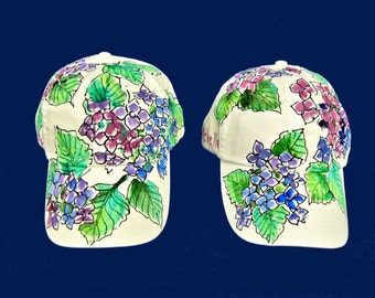 Hydrangea Flowers Baseball Cap Handpainted in Adult and Youth Sizes