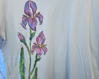 Pair of Purple Iris Tshirt Long Sleeves Handpainted for Women