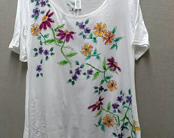 Summer Wildflowers Tunic with Asymmetric Hem Handpainted