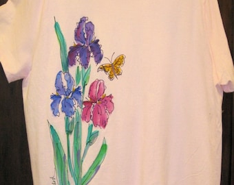 Iris Garden Tshirt for Women and Plus Size with short sleeves Handpainted
