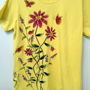 Wildflower Garden handpainted on short sleeved Tshirt for Women and Plus Sizes image 1