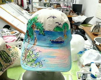 Tropical Ocean View Baseball Cap handpainted