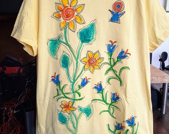 Funky Flowers Tshirt for Women and Plus Sizes Handpainted