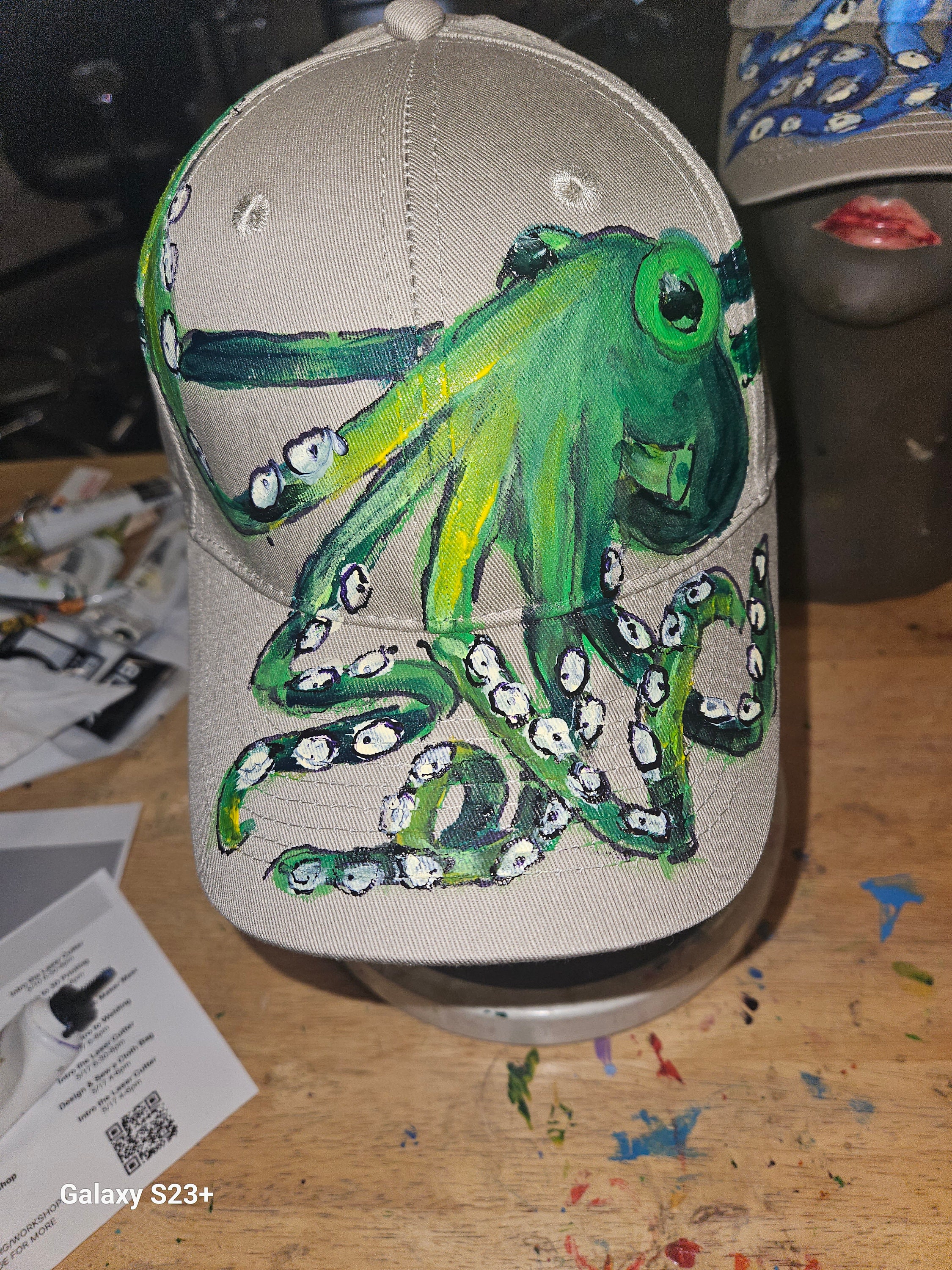 Green or Blue Octopus Baseball Cap Handpainted for Adults 
