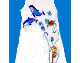 Blue Dolphins and Sealife Uneven Hem Sleeveless Tunic