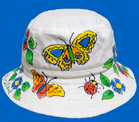Hand Painted Butterfly and Flower Hat Butterflies and cactuses ✨? Hand painted one of a kind hat  main image 3