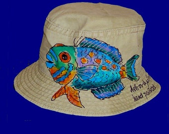 Tropical Fish Bucket Hat Handpainted 