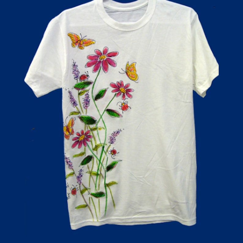 Wildflower Garden handpainted on short sleeved Tshirt for Women and Plus Sizes image 5