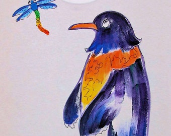 Big Penguin Hand Painted on Tshirt or Sweatshirt for Kids and Adults