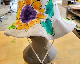 Big Sunflower Aussie Outback Hat Hand painted with Chin Cord