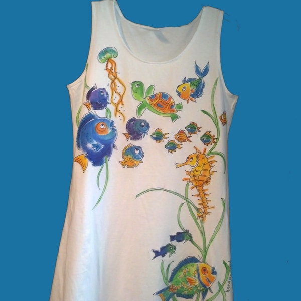 Seahorse-Fish Sleeveless Dress Hand Painted for women