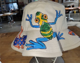 Poison Dart Frogs Aussie Outback Hat Handpainted