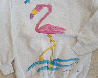 Pink Flamingo Hand painted on Kids Sweatshirt