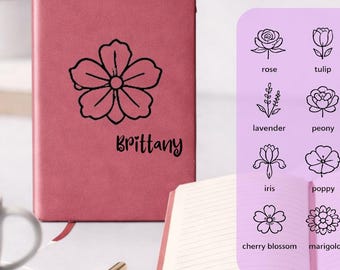 Custom Flower Journal, Personalized women Notebook, custom Flower Gift, Name Engraved Diary, Floral Journal Gift for Her, birthday gift girl