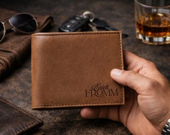 Personalized Leather Wallet for Dad, Father’s Day Gift, Custom Name Wallet, Mens Brown Wallet, Gift for Him, Husband Gift, Minimalist Wallet