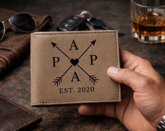 Custom Dad Wallet, Papa Est. gift, New dad wallet, Personalized year dad gift, Fathers day classic keepsake from wife