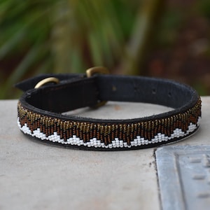 Personalized Beaded Leather Dog Collar: Handmade Maasai Kenya Collar