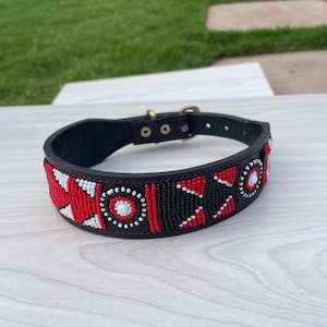Personalized Beaded Leather Dog Collar: Handmade Maasai Kenya Collar
