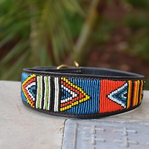 Personalized Beaded Leather Dog Collar: Handmade Maasai Kenya Collar