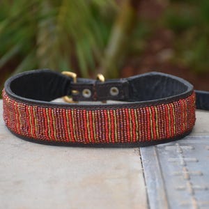 Personalized Beaded Leather Dog Collar: Handmade Maasai Kenya Collar