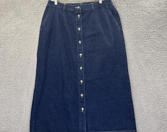 Vintage Cabin Creek Denim Jean Maxi Skirt Cottage Prairie Retro Modest Women 16