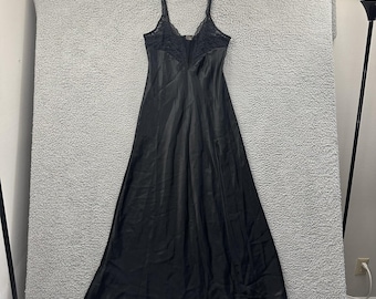 Vestido largo lencero vintage Victoria Secret de satén sedoso con encaje de malla Y2K para mujer talla S