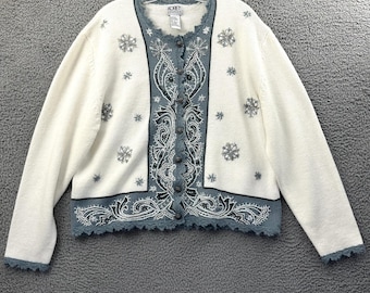 Suéter cárdigan de punto vintage Koret con copos de nieve y lentejuelas bordadas para las fiestas W LP