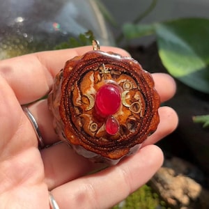 Handcrafted Pinecone Pendant: Gold, Silver, Stone & Quartz