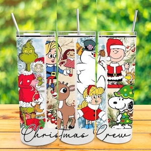 20oz Christmas Crew retro insulted  Tumbler with sliding lid and 2 straws