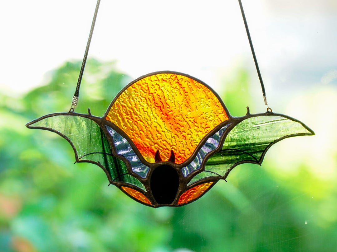 Stained Glass Bat & Moon Suncatcher: Halloween Window Decor - Etsy