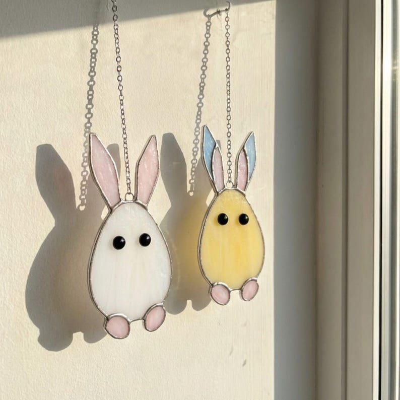 Handmade Stained Glass Bunny Window Decor, Easter Rabbit Panel Gift - Etsy