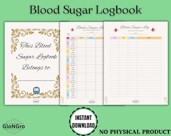 Blood Sugar Log Book for Diabetes Tracker | Daily & Weekly Glucose Monitoring Journal | Printable/Digital Download