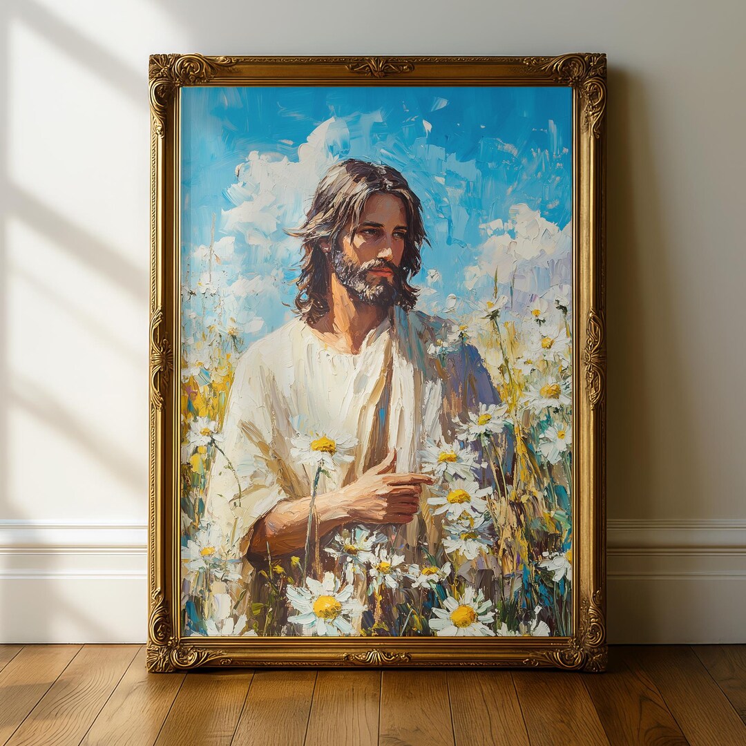 Jesus in Daisy Meadow Print: Christian Nursery & Church Decor (digital ...