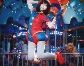 Cosplay de Pomni, body de Pomni, traje de payaso, cosplay de personaje de circo, conjunto de payaso de Halloween, conjunto completo de cosplay