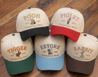 Winnie The Pooh Hundred Acre Wood Embroidered Hat, Pooh Piglet Tigger Eeyore Rabbit Disney Cap