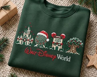Sudadera navideña bordada de Walt Disney World, sudadera con cuello redondo del Castillo de Navidad de los Parques Disney EPCOT Árbol de la Vida, conjunto mágico para vacaciones familiares