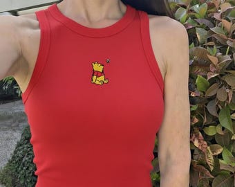 Winnie the Pooh Bee Embroidered Tank Top, Cute Pooh Bear Disney Tank, Winnie the Pooh Summer Tee for Disney Trip